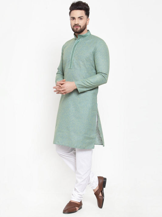 Jompers Men Sea Green & White Embroidered Kurta with Churidar | Swadesiicart