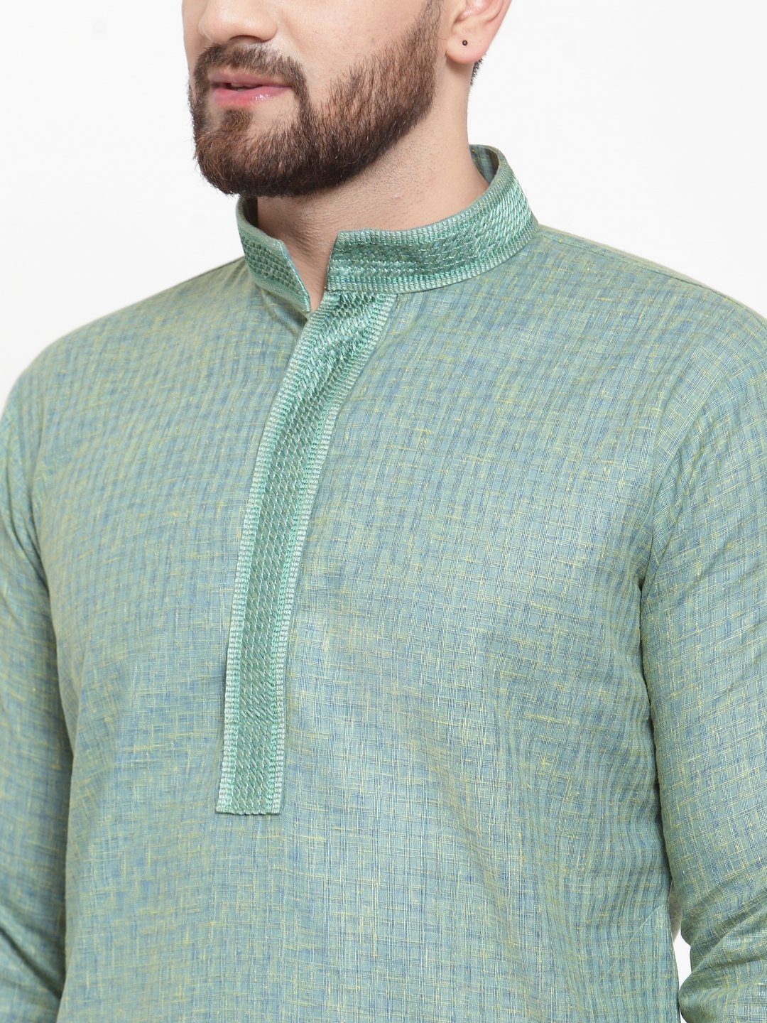 Jompers Men Sea Green & White Embroidered Kurta with Churidar | Swadesiicart