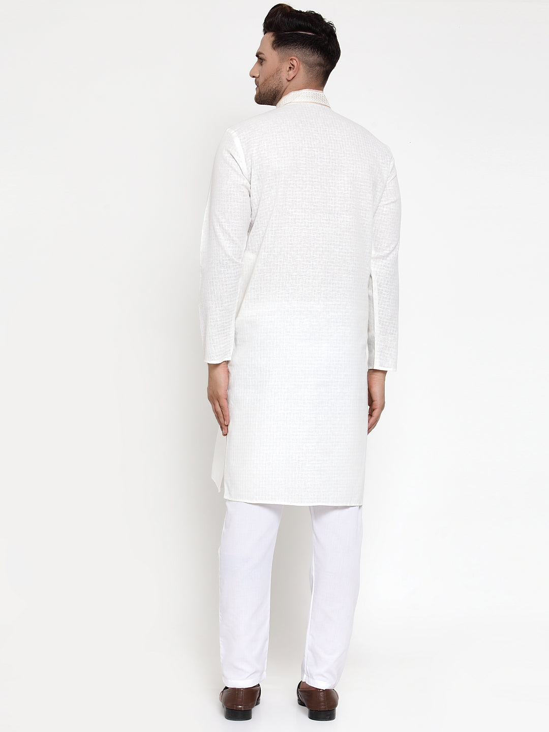 Jompers Men's White Woven Kurta Payjama Sets | Swadesiicart