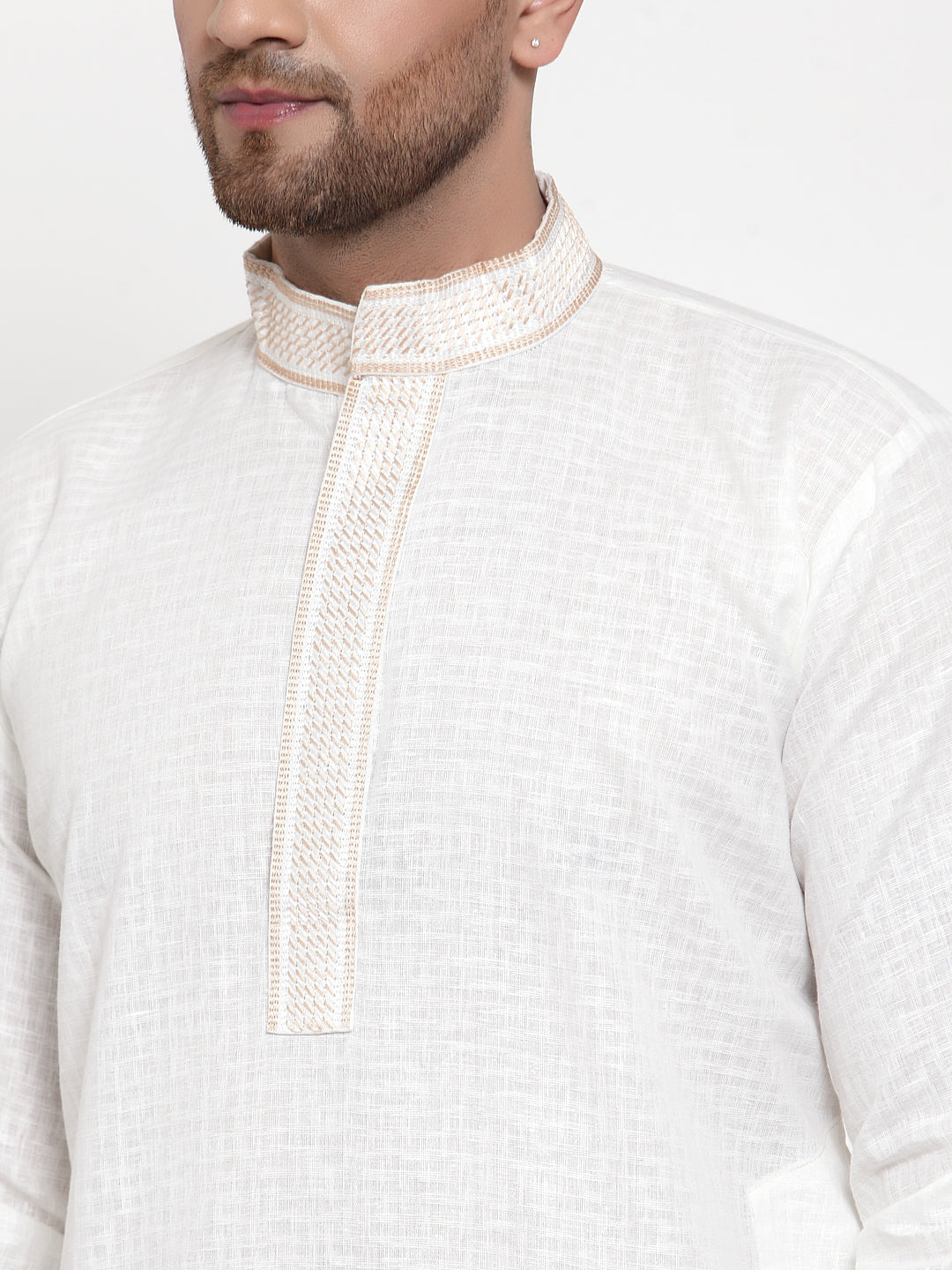 Jompers Men's White Woven Kurta Payjama Sets | Swadesiicart