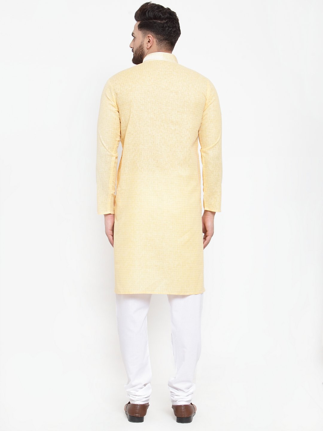 Jompers Men Yellow & White Embroidered Kurta with Churidar | Swadesiicart