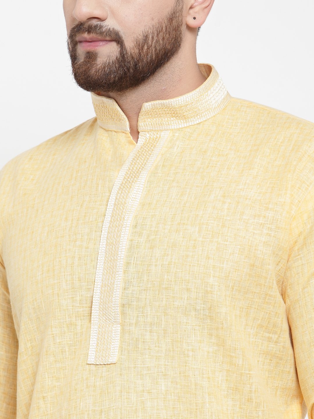 Jompers Men Yellow & White Embroidered Kurta with Churidar | Swadesiicart