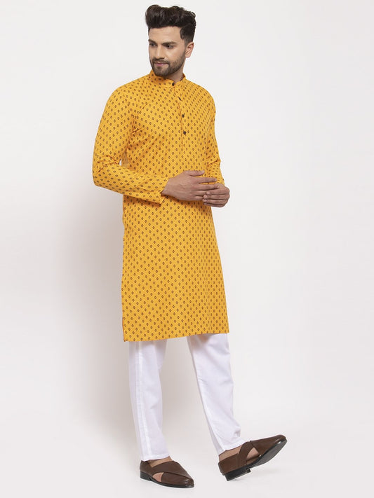 Jompers Men Yellow Printed Kurta Only | Swadesiicart