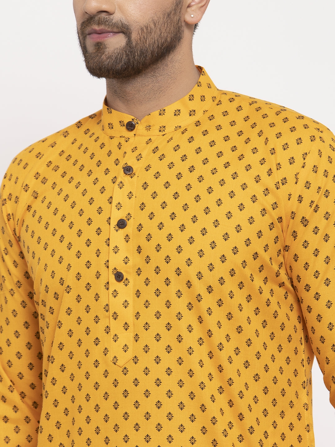 Jompers Men Yellow Printed Kurta with Pyjamas | Swadesiicart