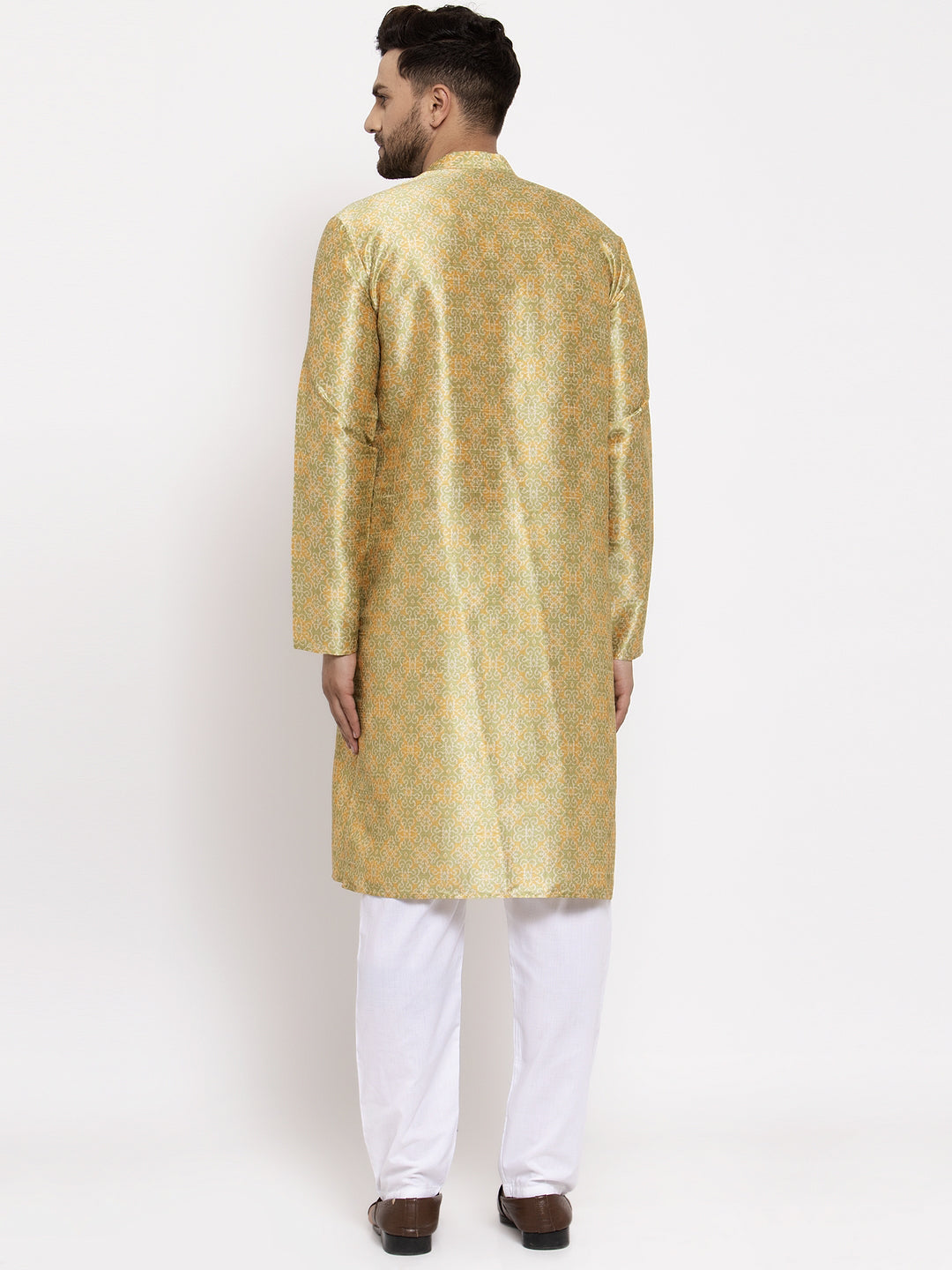 Jompers Men Green & Gold-Toned Woven Design Kurta with Pyjamas | Swadesiicart