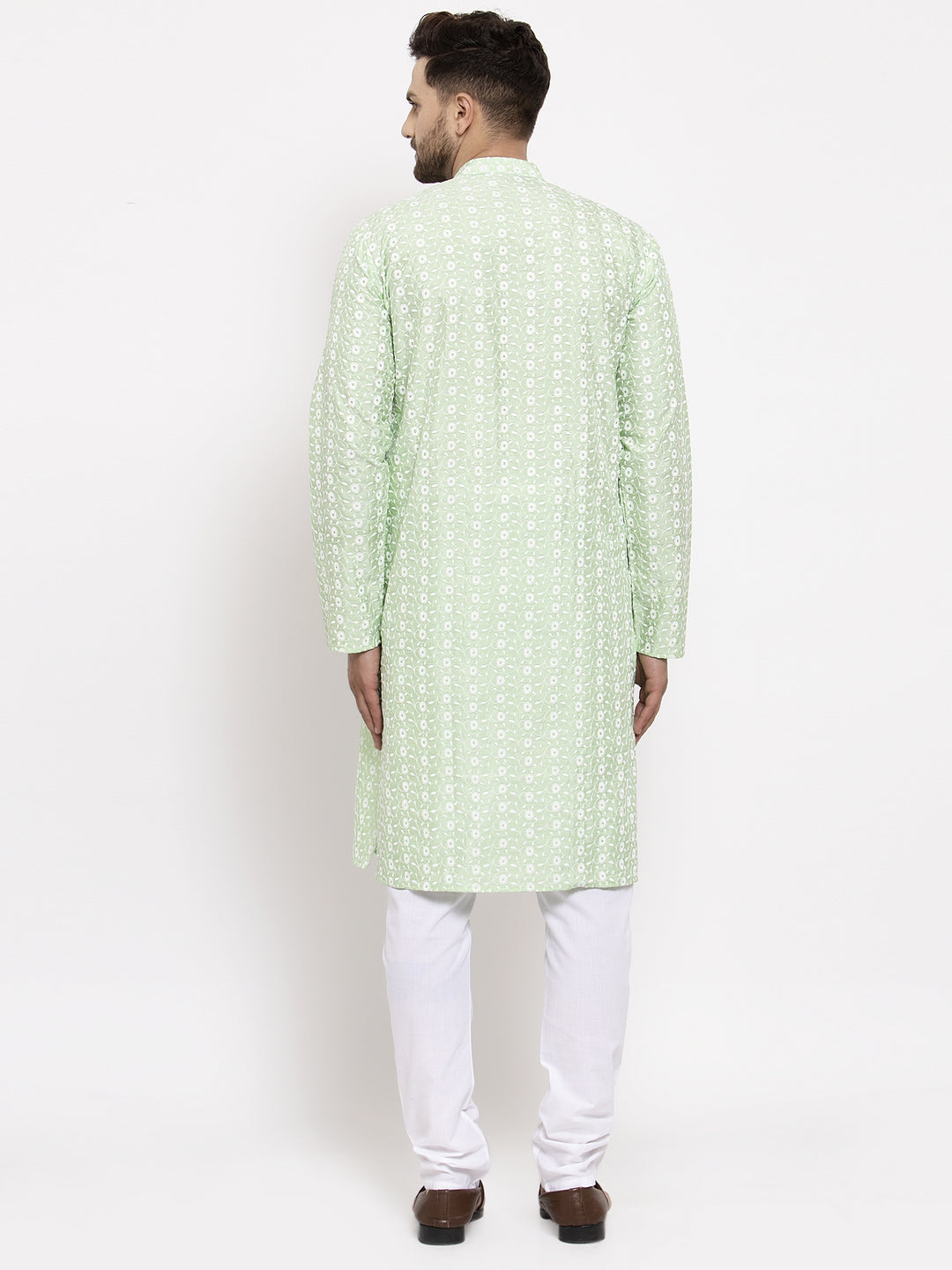 Jompers Men Mint Green Embroidered Kurta with Pyjamas | Swadesiicart