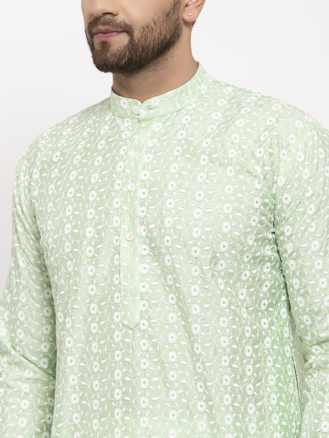 Jompers Men Mint Green Embroidered Kurta with Pyjamas | Swadesiicart