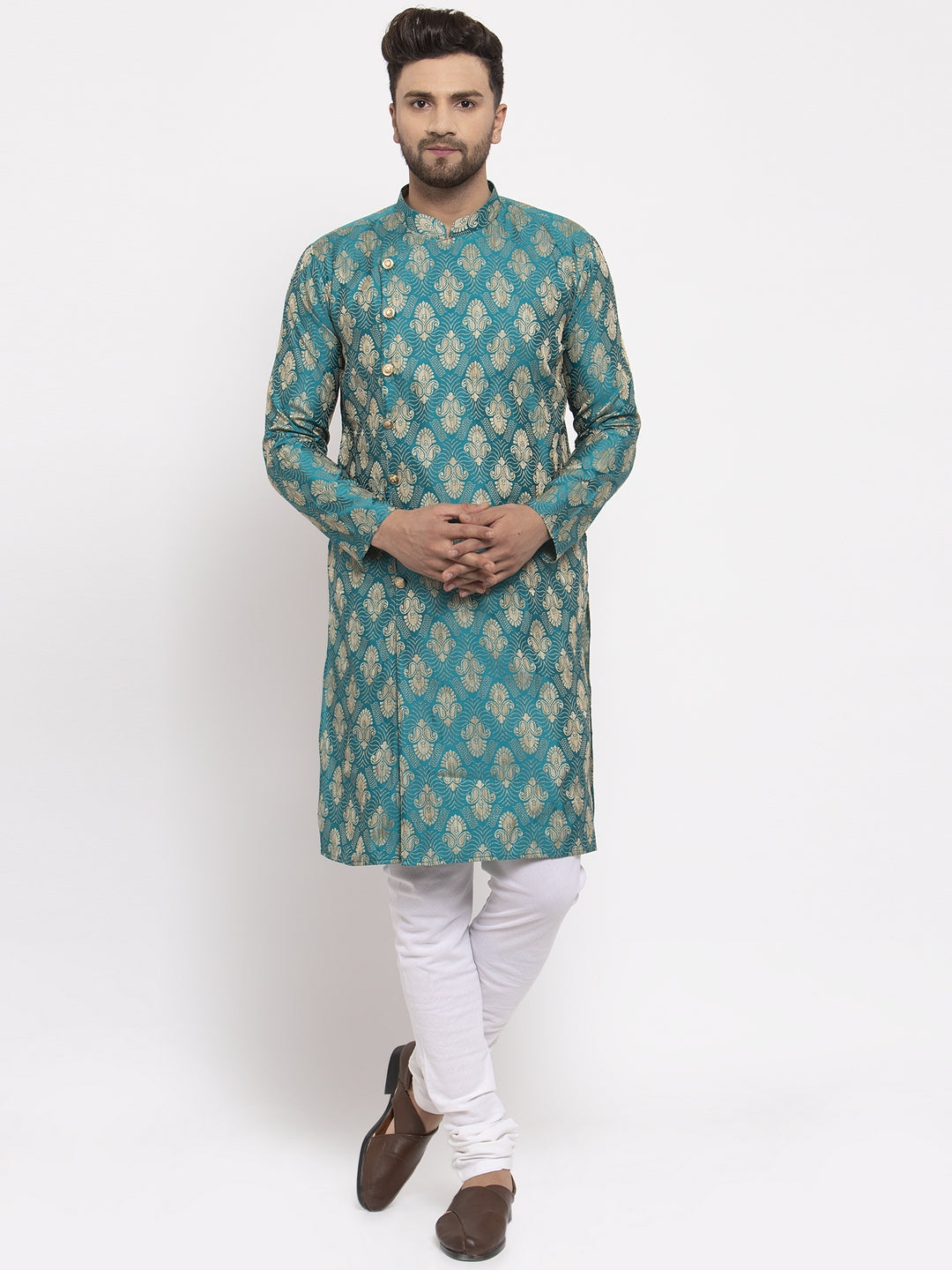 Jompers Men Green Jacquard Kurta with Churidar | Swadesiicart