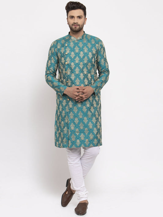 Jompers Men Green Jacquard Kurta with Churidar | Swadesiicart