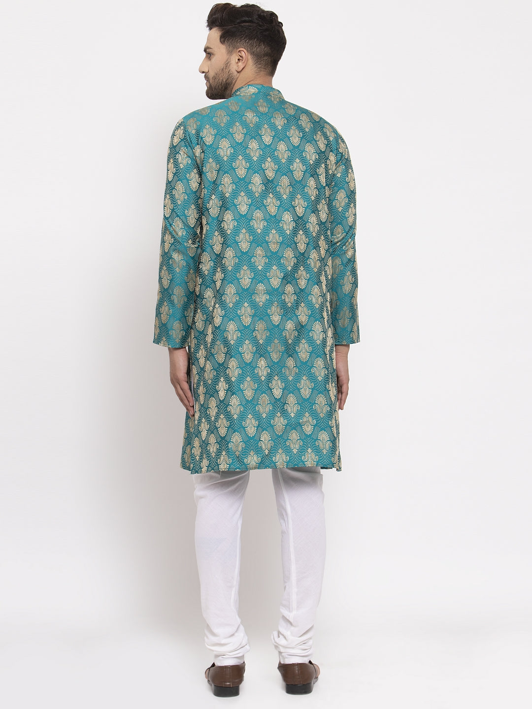 Jompers Men Green Jacquard Kurta with Churidar | Swadesiicart