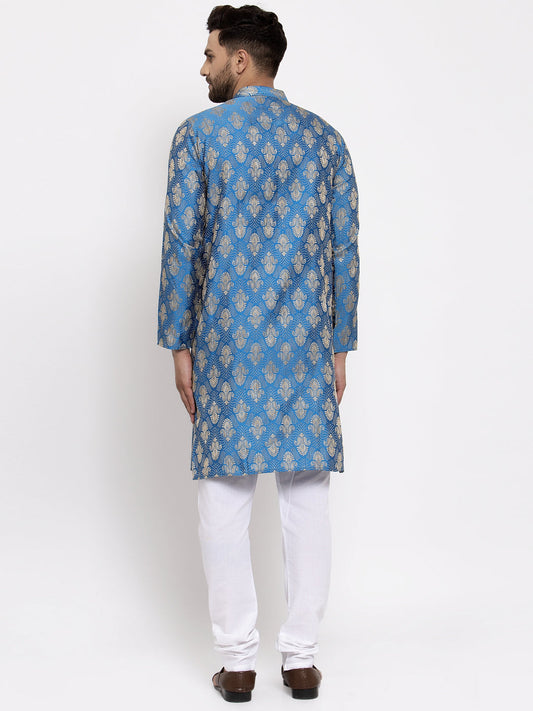 Jompers Men Blue Jacquard Kurta with Churidar | Swadesiicart