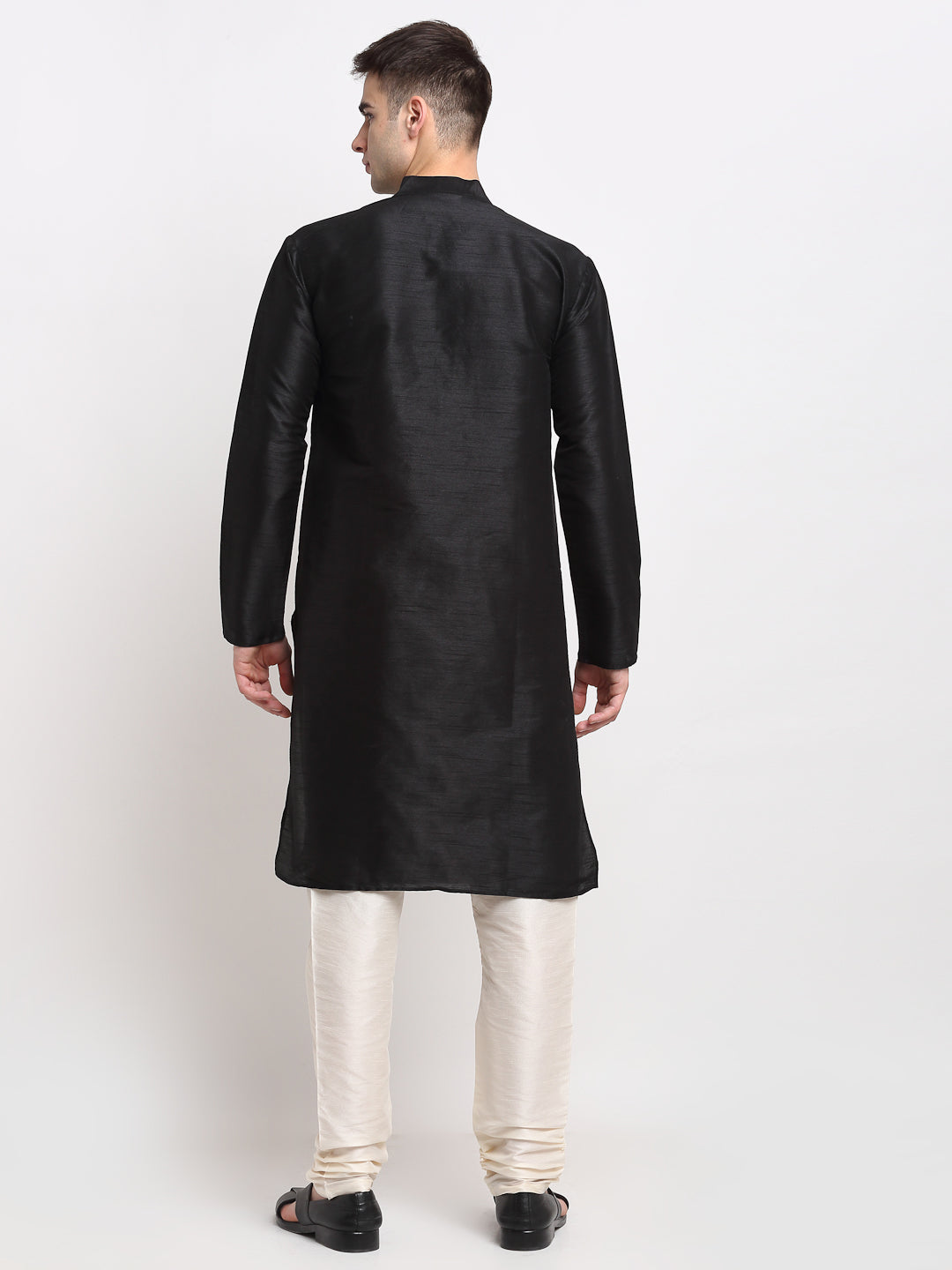 Jompers Men's Black Solid Dupion Silk Kurta Only | Swadesiicart