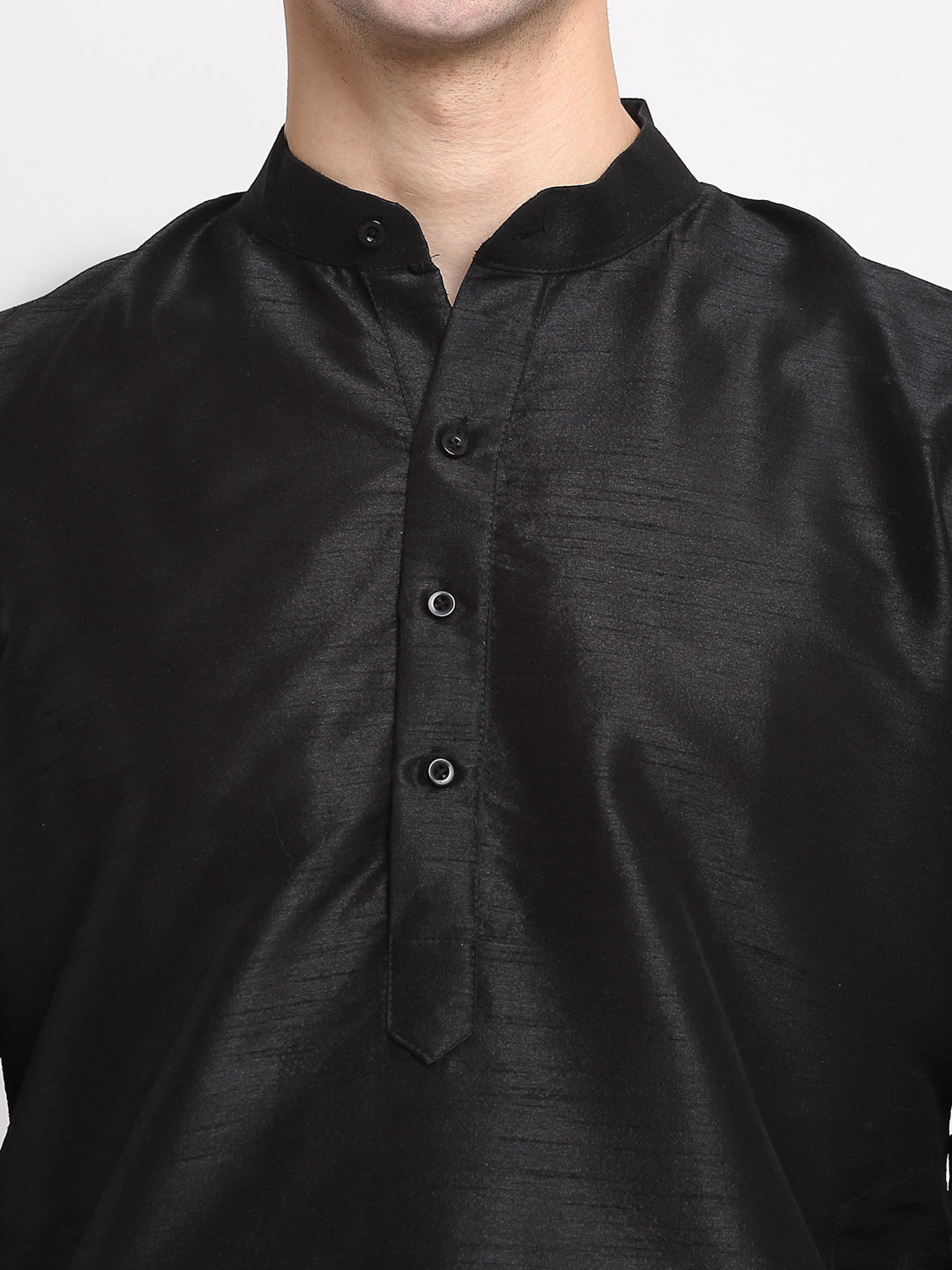 Jompers Men's Black Solid Dupion Silk Kurta Only | Swadesiicart