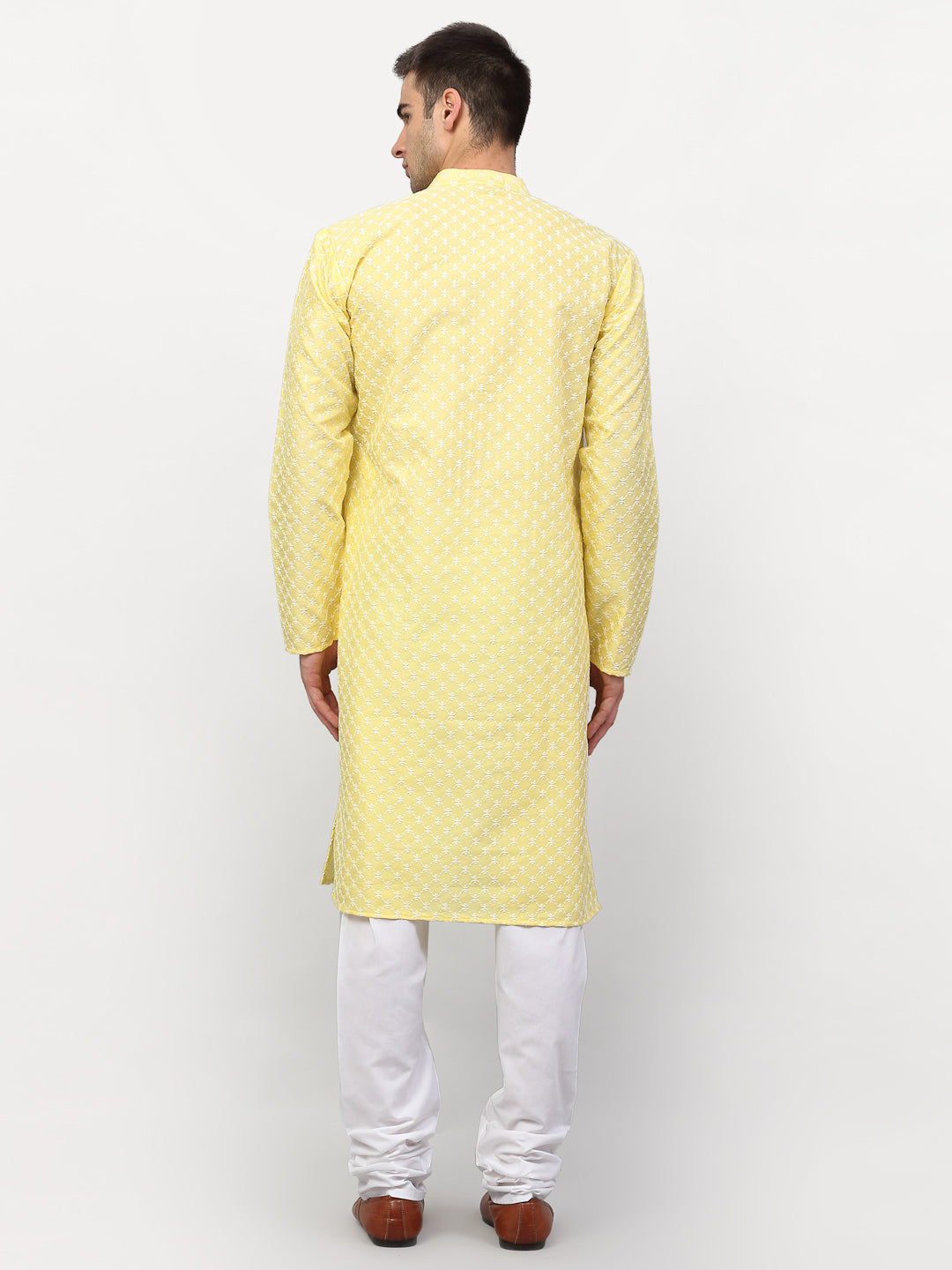 Jompers Men Yellow Chikankari Kurta with Churidar | Swadesiicart