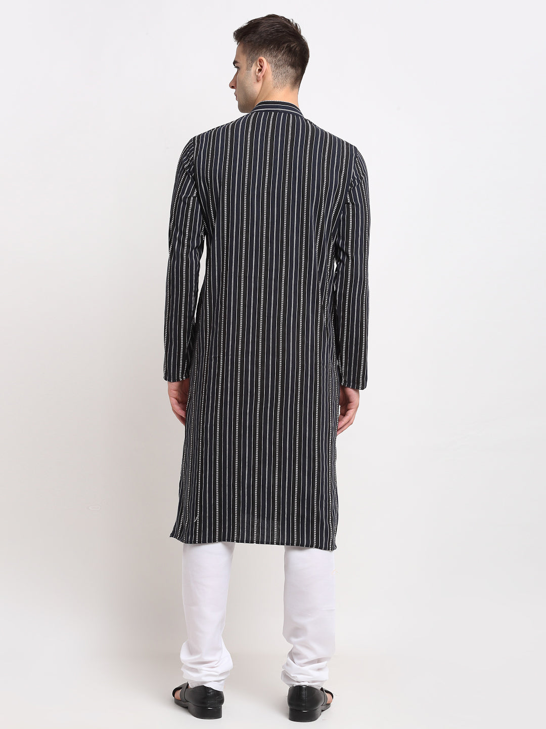 Jompers Men's Black Cotton Striped Kurta Only | Swadesiicart