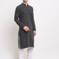 Jompers Men's Black Cotton Striped Kurta Payjama Sets | Swadesiicart
