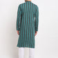 Jompers Men's Green Cotton Striped Kurta Payjama Sets | Swadesiicart