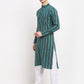 Jompers Men's Green Cotton Striped Kurta Payjama Sets | Swadesiicart