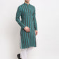 Jompers Men's Green Cotton Striped Kurta Payjama Sets | Swadesiicart