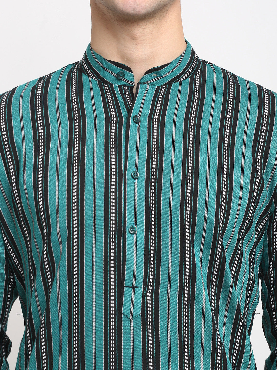 Jompers Men's Green Cotton Striped Kurta Only | Swadesiicart
