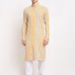 Jompers Men's Yellow Cotton Striped Kurta Payjama Sets | Swadesiicart