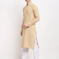 Jompers Men's Yellow Cotton Striped Kurta Payjama Sets | Swadesiicart