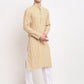 Jompers Men's Yellow Cotton Striped Kurta Payjama Sets | Swadesiicart