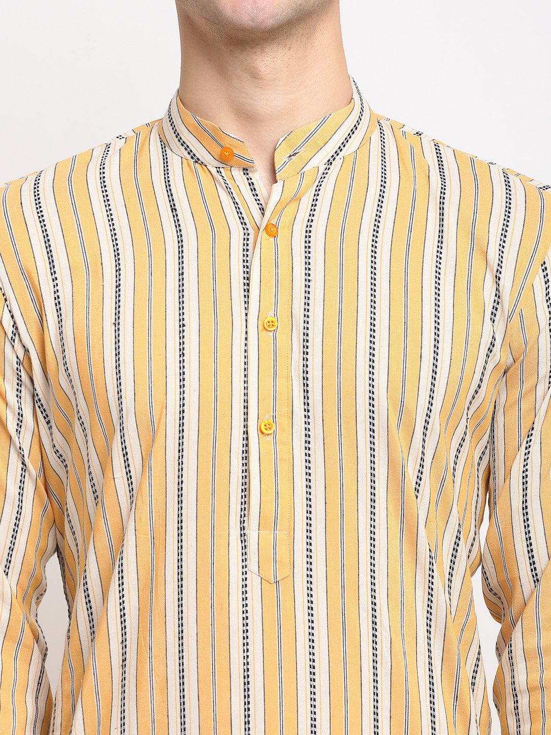 Jompers Men's Yellow Cotton Striped Kurta Only | Swadesiicart