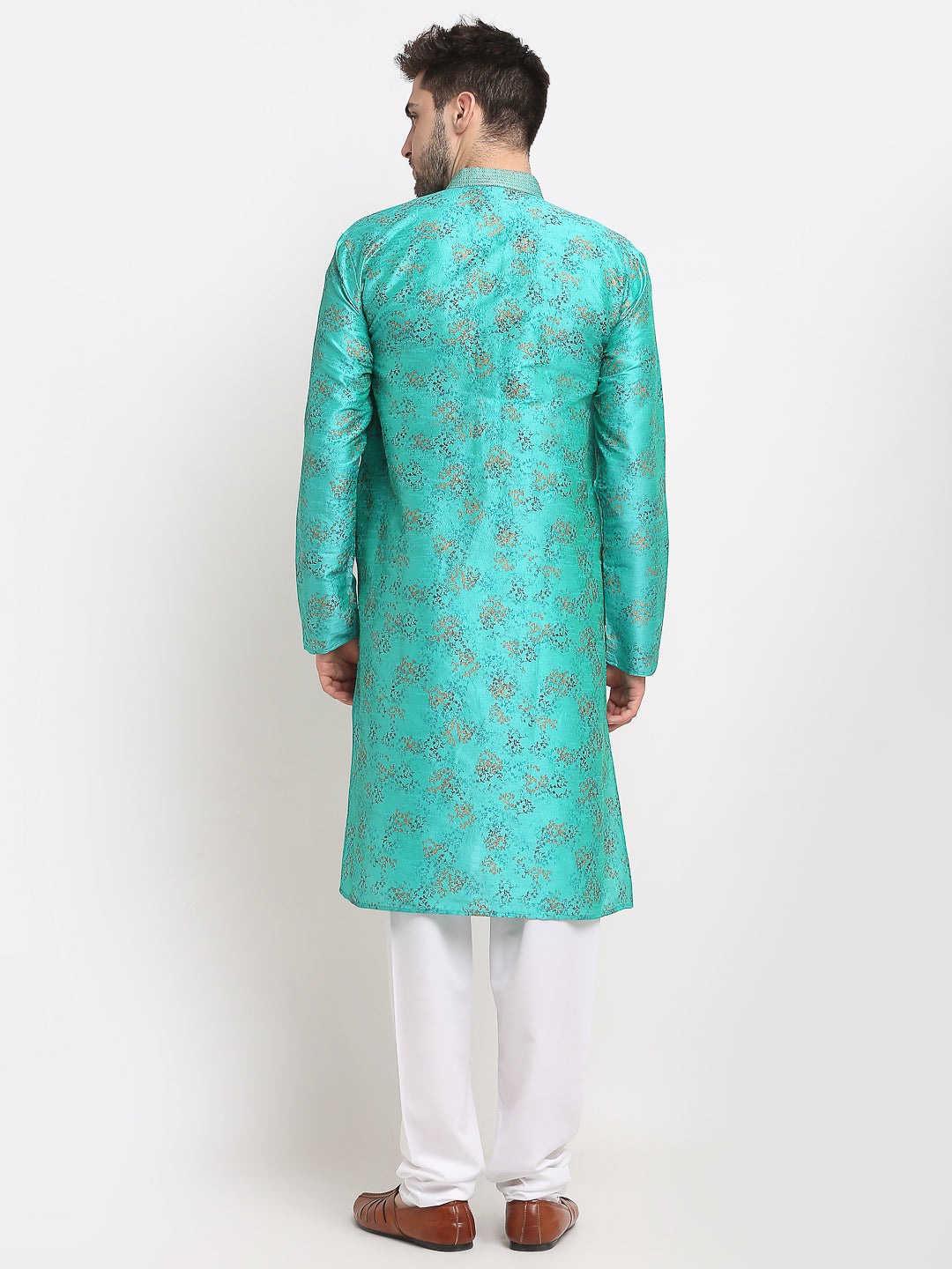 Jompers Men's Green Dupion Printed Kurta Only | Swadesiicart