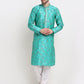 Jompers Men's Green Dupion Printed Kurta Payjama Sets | Swadesiicart
