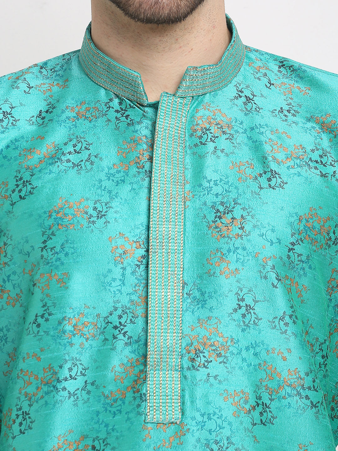 Jompers Men's Green Dupion Printed Kurta Only | Swadesiicart