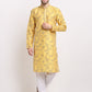 Jompers Men's Yellow Dupion Printed Kurta Payjama Sets | Swadesiicart