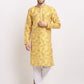 Jompers Men's Yellow Dupion Printed Kurta Only | Swadesiicart