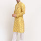 Jompers Men's Yellow Dupion Printed Kurta Only | Swadesiicart
