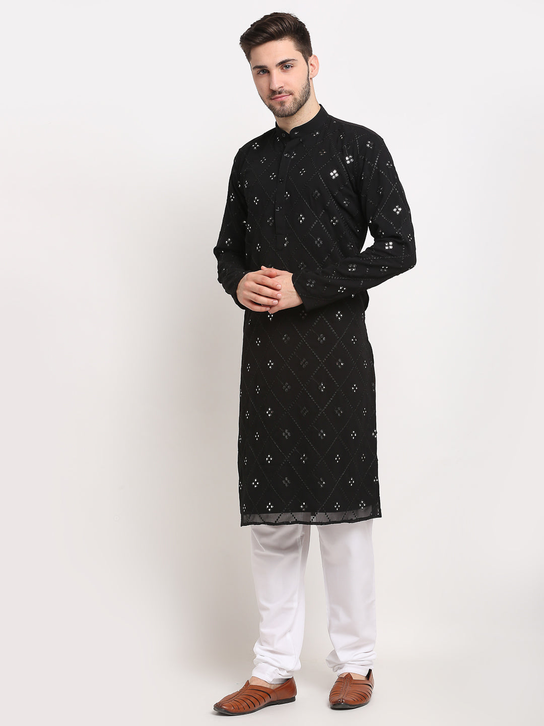 Jompers Men's Black Printed Mirror Kurta Only | Swadesiicart