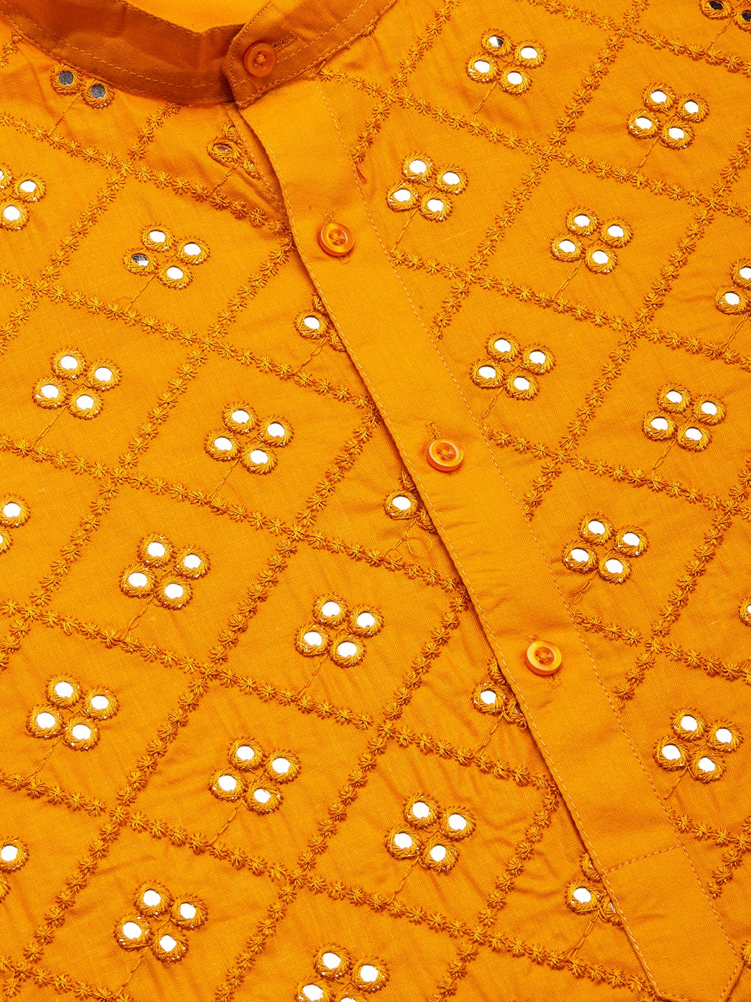 Jompers Men's Yellow Embroidered Mirror Work Kurta Only | Swadesiicart
