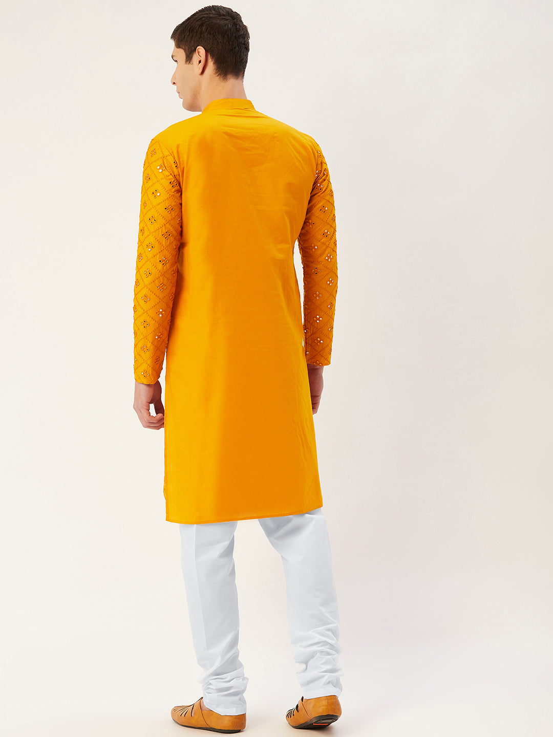 Jompers Men's Yellow Embroidered Mirror Work Kurta Pyjama | Swadesiicart