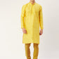 Jompers Men's Yellow Coller Embroidered Woven Design Kurta Only | Swadesiicart