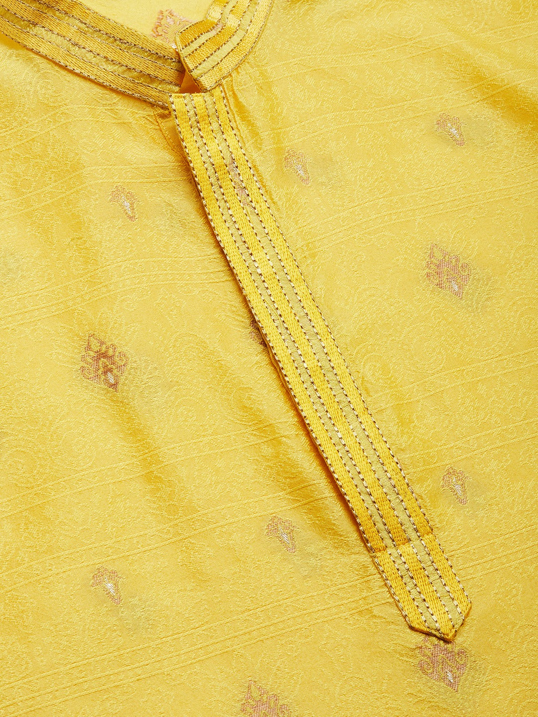 Jompers Men's Yellow Coller Embroidered Woven Design Kurta Only | Swadesiicart