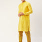 Jompers Men's Yellow Coller Embroidered Woven Design Kurta Pyjama | Swadesiicart