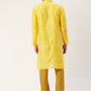 Jompers Men's Yellow Coller Embroidered Woven Design Kurta Only | Swadesiicart