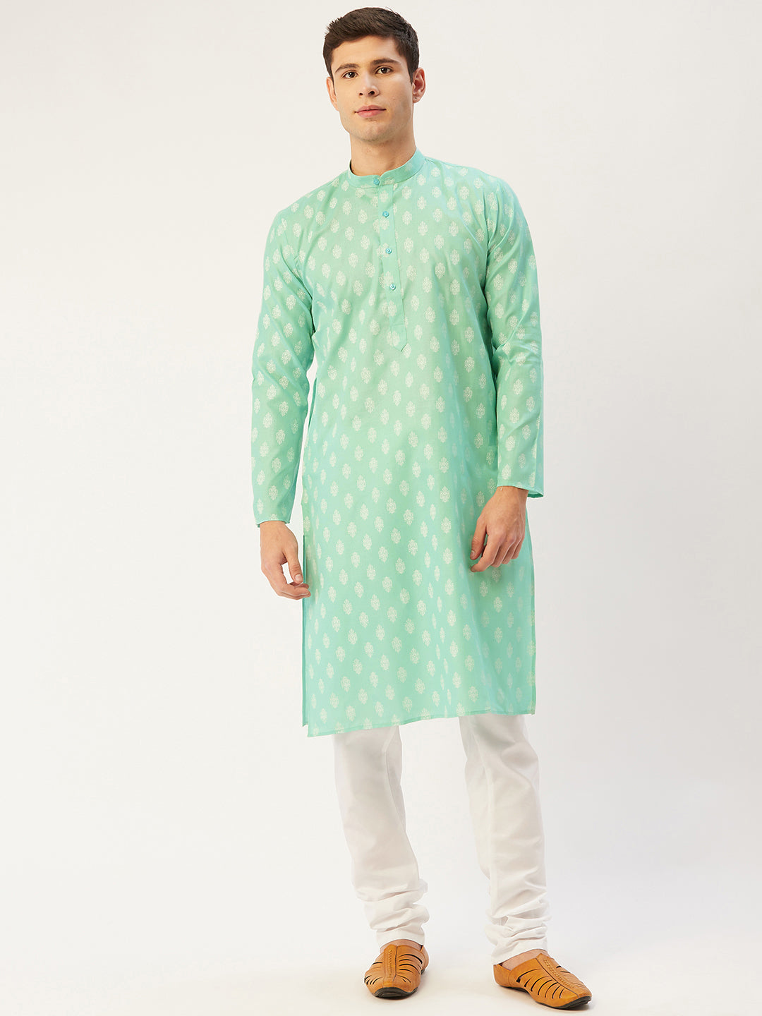Jompers Men's Green Cotton Floral Printed kurta Pyjama Set | Swadesiicart