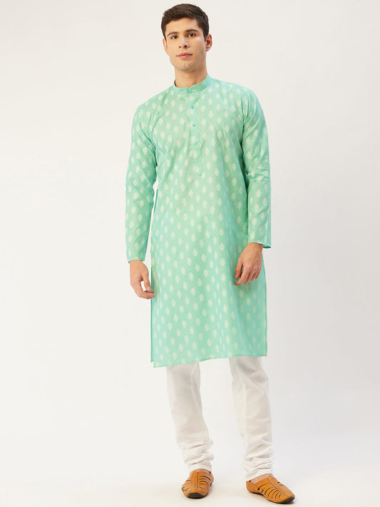 Jompers Men's Green Cotton Floral Printed kurta Pyjama Set | Swadesiicart