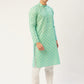 Jompers Men's Green Cotton Floral Printed kurta Pyjama Set | Swadesiicart