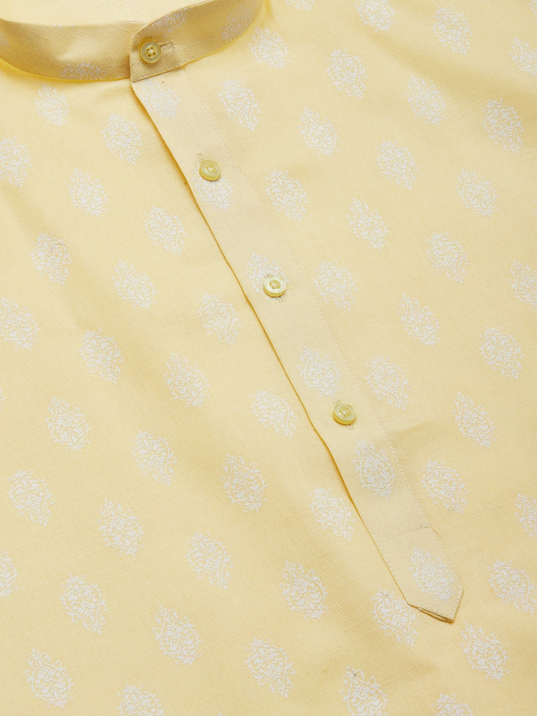 Jompers Men's Yellow Cotton Floral printed kurta Pyjama Set | Swadesiicart