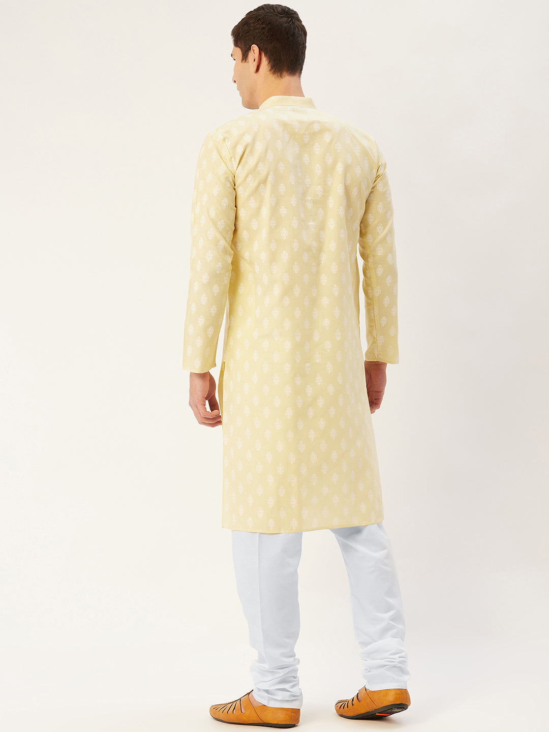 Jompers Men's Yellow Cotton Floral printed kurta Pyjama Set | Swadesiicart