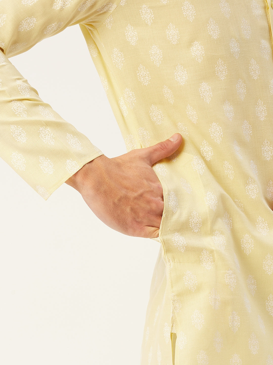 Jompers Men's Yellow Cotton Floral printed kurta Only | Swadesiicart