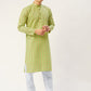 Jompers Men's Green Cotton Ikat printed kurta Pyjama Set | Swadesiicart