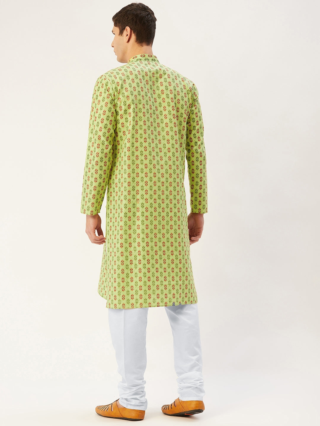 Jompers Men's Green Cotton Ikat printed kurta Only | Swadesiicart