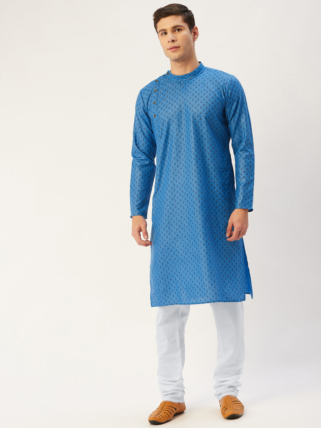 Jompers Men's Blue Cotton printed kurta Pyjama Set | Swadesiicart